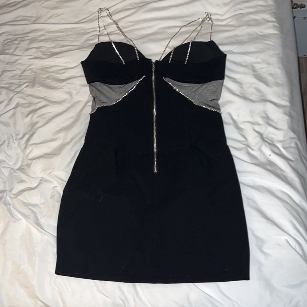 Little Black Dress with Rhinestone Straps and Detail - Picture 7 of 7